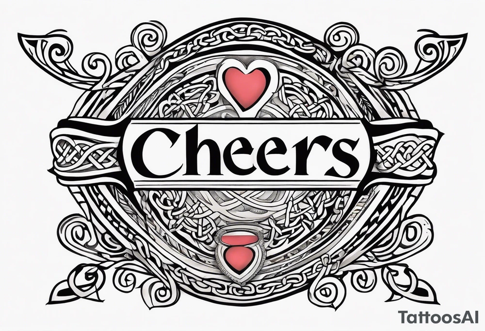 Cheers Mate text, armband +Celtic +Cancer Ribbon +tribal +artistic tattoo idea