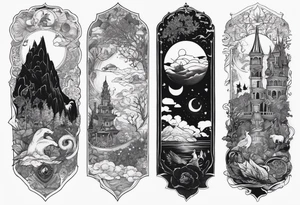 High fantasy story book collage sleeve tattoo tattoo idea