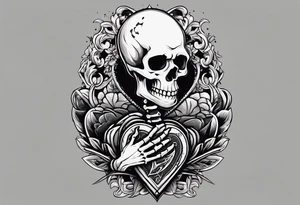 depressed skeleton holding his heart in his hand with a knife through the heart tattoo idea
