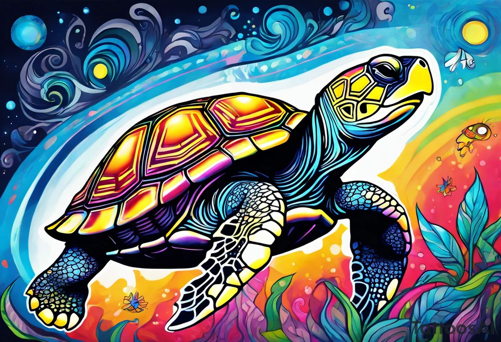 psychedelic turtle, from the top, cute tattoo idea
