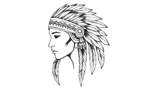 Female Native American detailed feather headdress tattoo idea