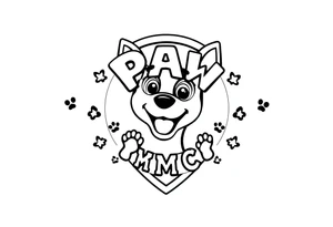 Paw Patrol Badge with footprints chasing letters KMC around the outside staggered tattoo idea
