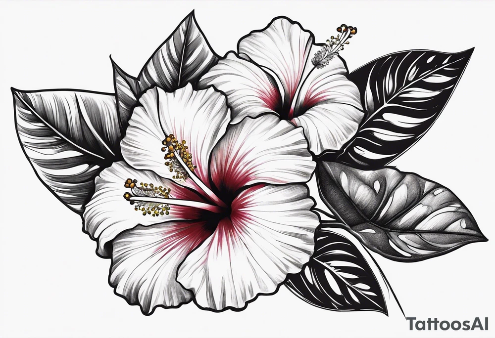 a hibiscus flower branch starting from wrist to shoulder, going around whole arm sleeve tattoo idea