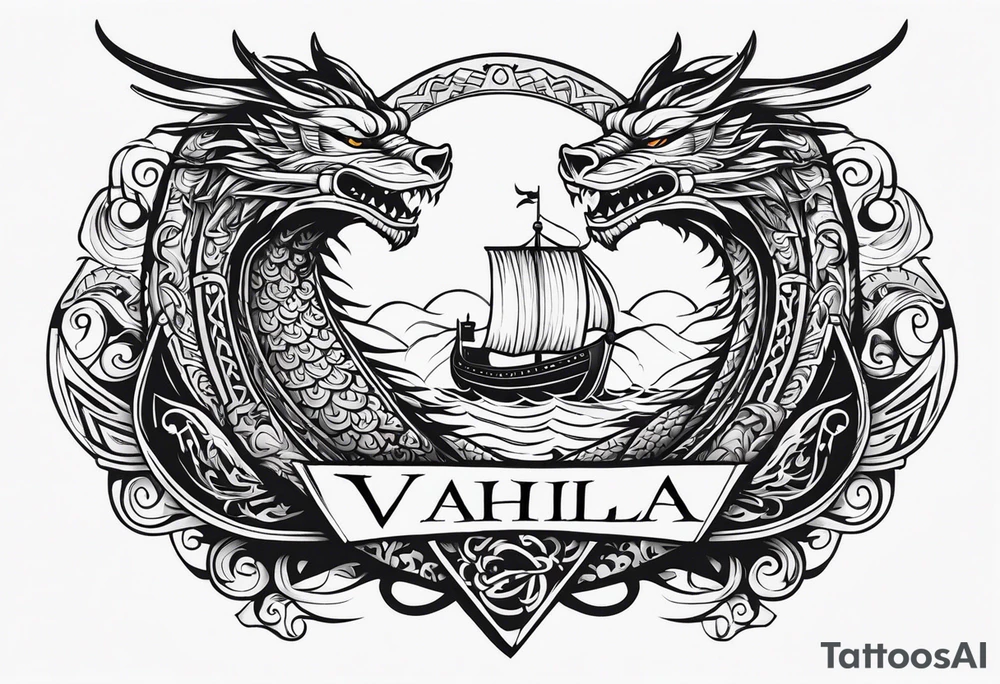 Valhalla sword shield viking ship dragon head tattoo idea Valhalla sword shield viking ship dragon head tattoo idea