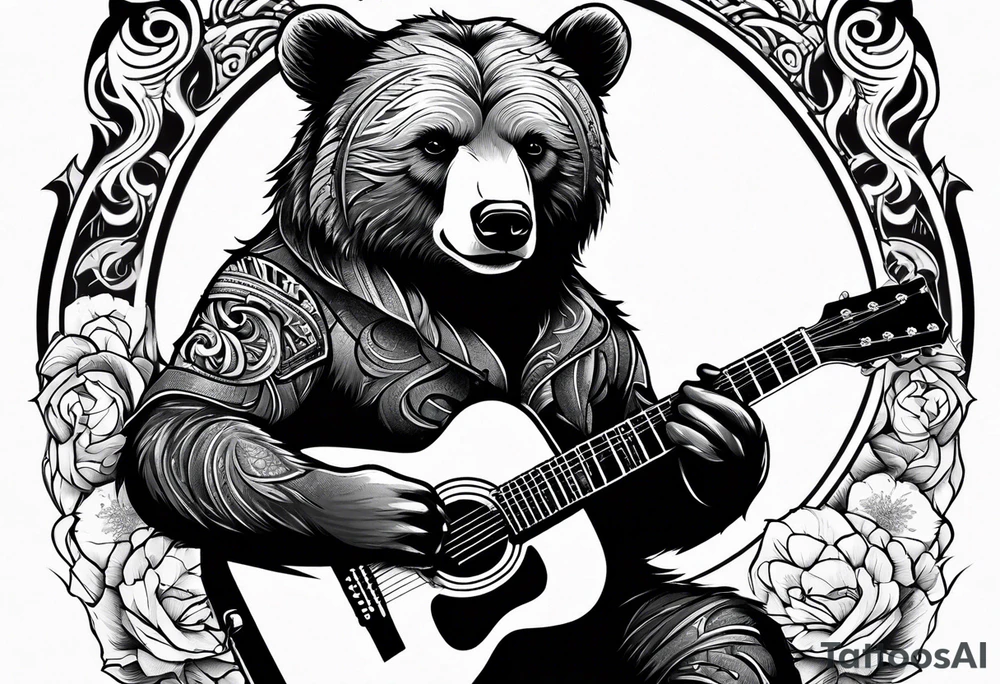 bear playing guitar tattoo idea