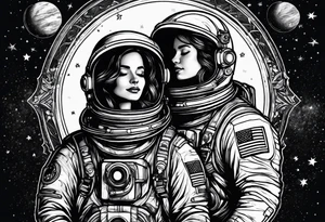 two astronauts hugging each other tattoo idea