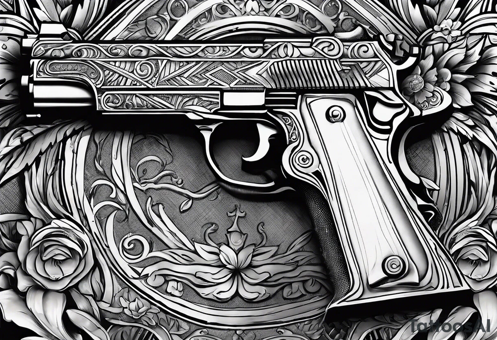 A gun with the word 'Revolverhelden' on the gun tattoo idea