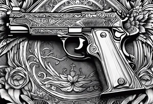 A gun with the word 'Revolverhelden' on the gun tattoo idea