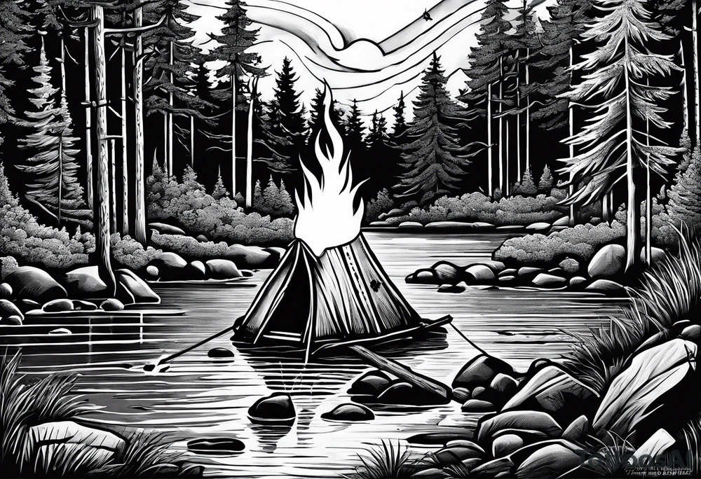 Campfire incorporating “Boys 9”.
Showing Mind, Body & Spirit.
The state of Maine tattoo idea
