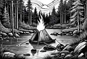 Campfire incorporating “Boys 9”.
Showing Mind, Body & Spirit.
The state of Maine tattoo idea