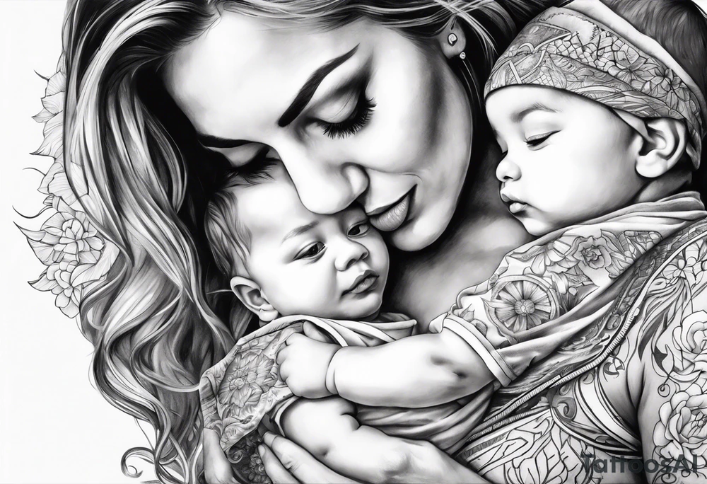 chest tattoo : 
mom and baby son tattoo idea