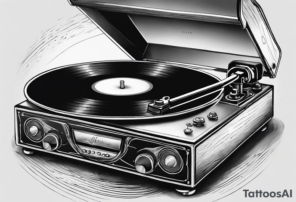 Recordplayer minimalistic fineline drawed in 2D tattoo idea