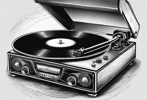 Recordplayer minimalistic fineline drawed in 2D tattoo idea
