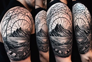geometric half sleeve tatoo, space, nature tattoo idea