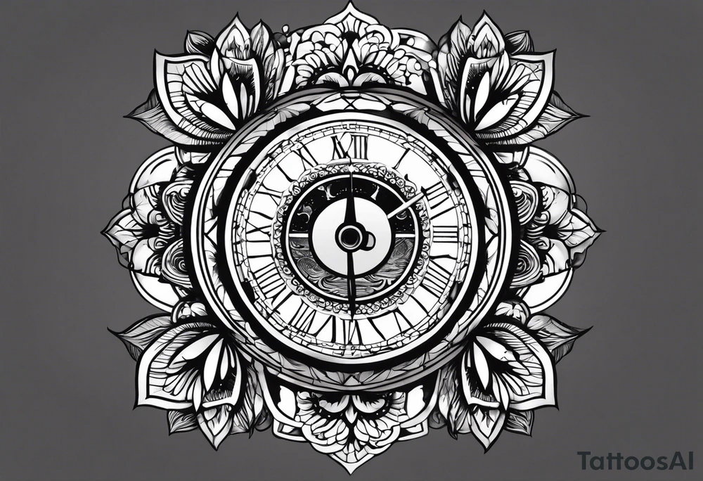 Please create a tattoo for men sleeve with below inspirations: 

1. Daughter born on a date 16 September 2023 
2. Inspiration that hard work pays off 
3. Respect your parents 
4. Time will change
5. Enjoy each and every moment 
6. Have faith tattoo idea