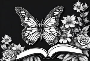 Butterfly smoking weed, reading a book, playing guitar tattoo idea