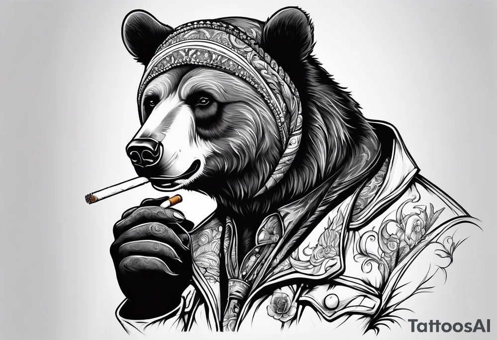 bear smoking cigarette tattoo idea