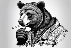 bear smoking cigarette tattoo idea