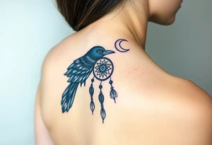 Raven dream catcher milky way moon shooting star tattoo idea