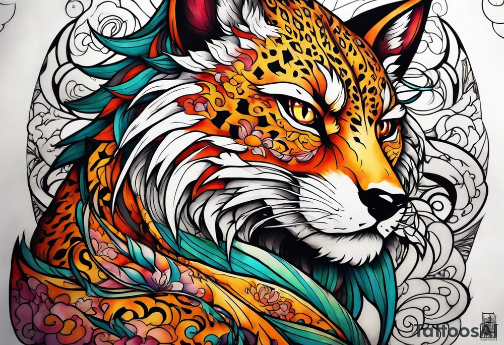 nine tailed fox demon slayer anime leopard skin tattoo idea