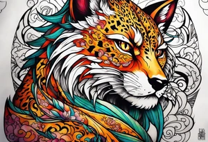 nine tailed fox demon slayer anime leopard skin tattoo idea