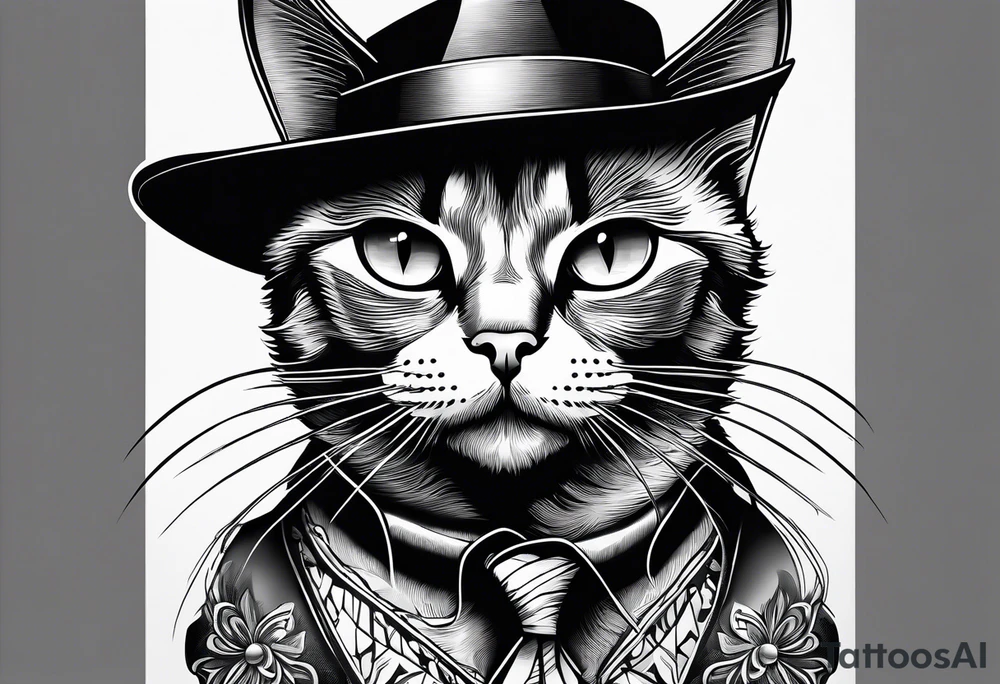 Black cat with a funny hat tattoo idea