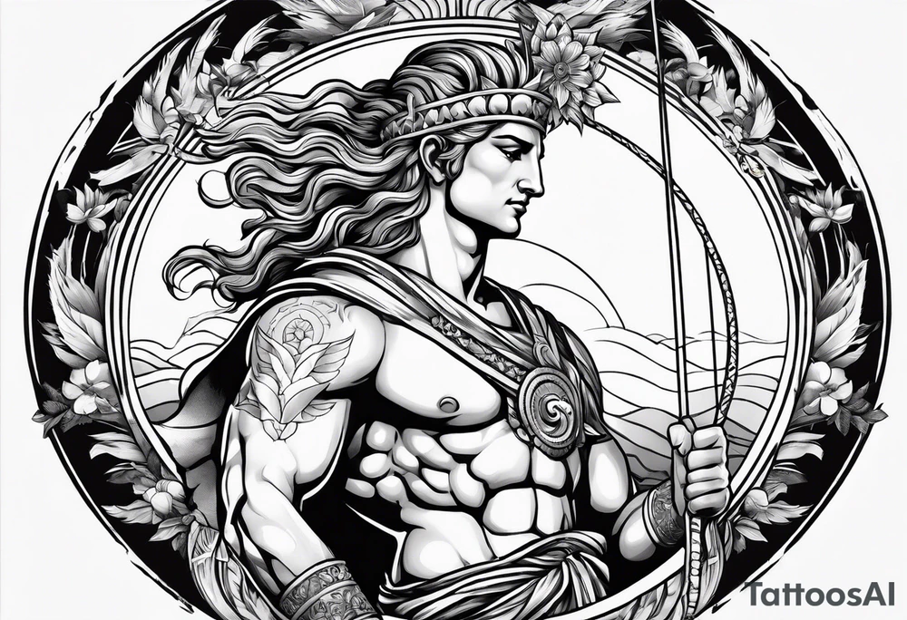 apollo
god of the sun
with his bow
upper body tattoo idea