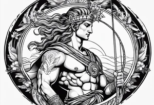apollo
god of the sun 
with his bow
upper body tattoo idea