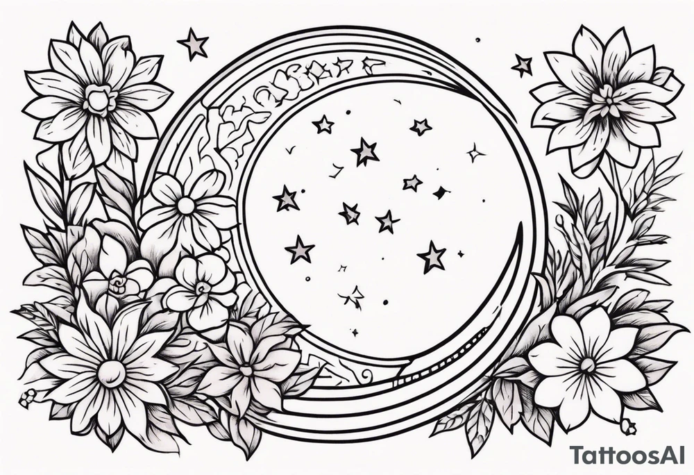stars and moon

old school vintage simple traditional design with vintage flowers surrounding
bold color simple tattoo idea