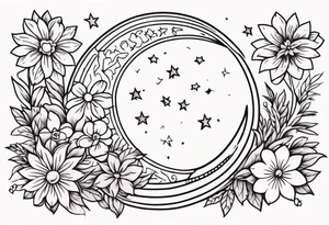 stars and moon

old school vintage simple traditional design with vintage flowers surrounding
bold color simple tattoo idea