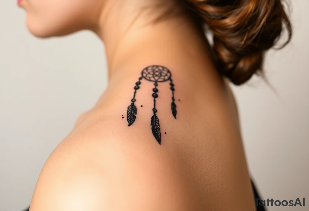 native dreamcatcher with flowing feathers and sacred beads tattoo idea