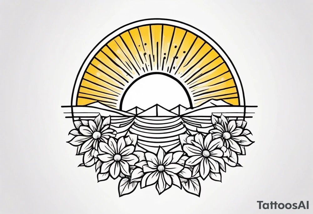sunshine with rays

old school vintage simple traditional design with vintage flowers surrounding
bold color simple tattoo idea