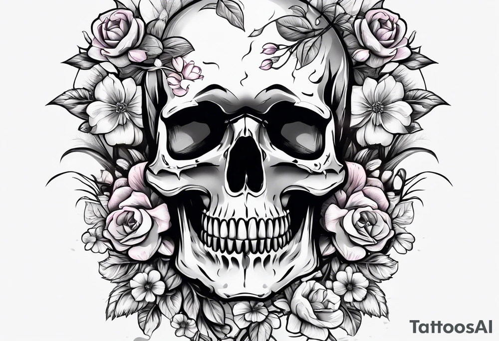 skull with flowers growing on it tattoo idea