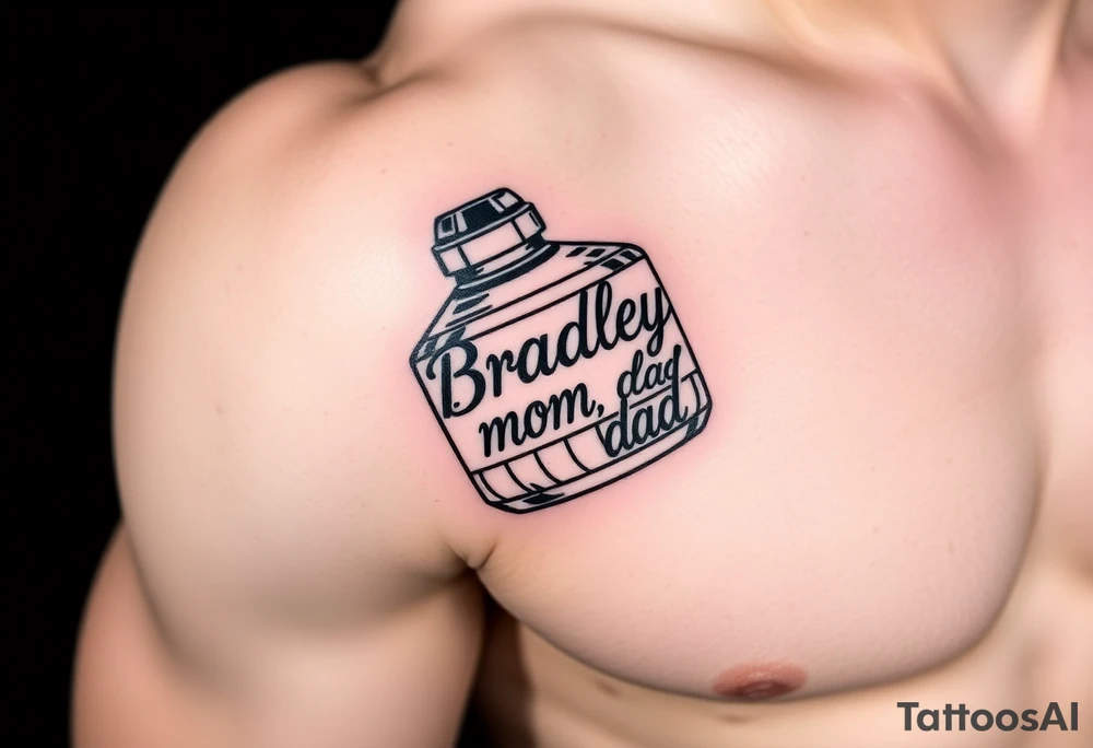 Powerful, masculine object with "Bradley, mom, dad" writen in the object tattoo idea