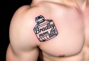 Powerful, masculine object with "Bradley, mom, dad" writen in the object tattoo idea