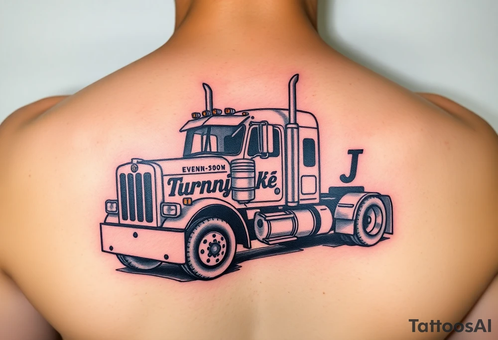 Picture of an eighteen wheeler truck with the words “Turnpike J” on it tattoo idea