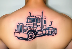 Picture of an eighteen wheeler truck with the words “Turnpike J” on it tattoo idea