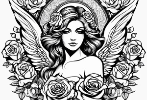 Angel, roses, name MARTINA tattoo idea