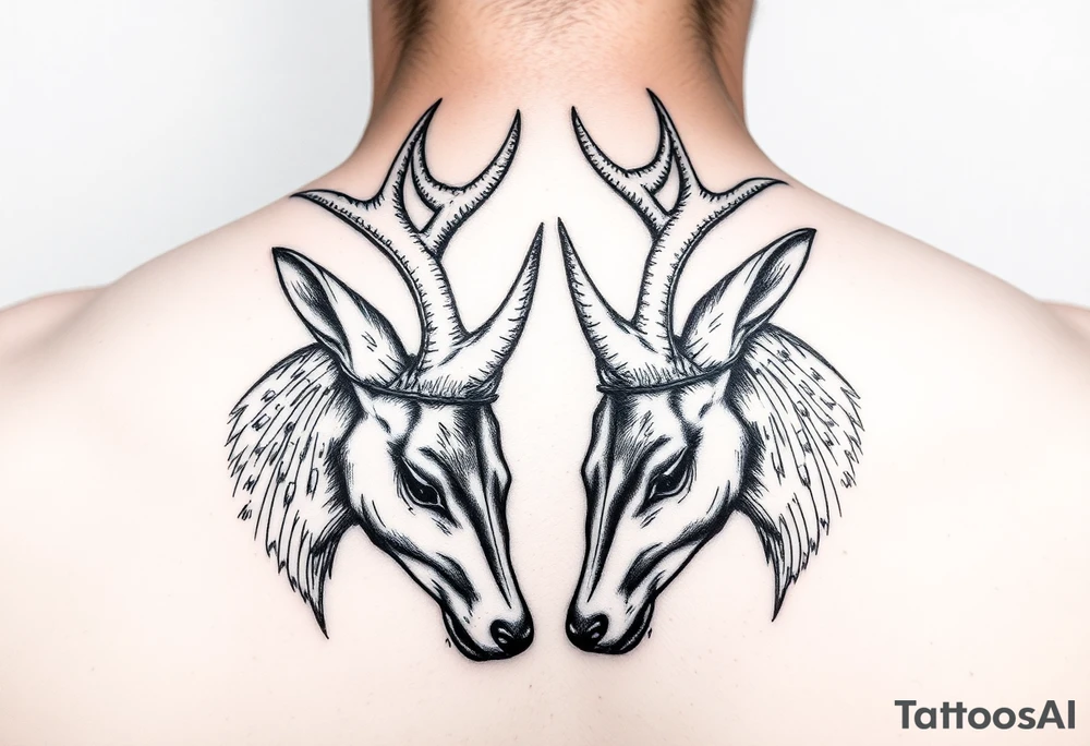 Two deer with their heads down hitting horns to show dominance. tattoo idea