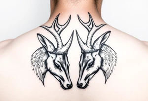 Two deer with their heads down hitting horns to show dominance. tattoo idea