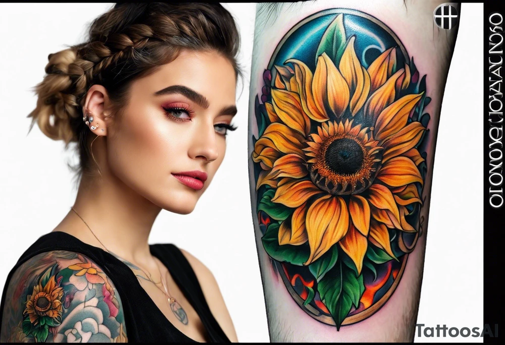 Flower fire an a sunflower tattoo idea