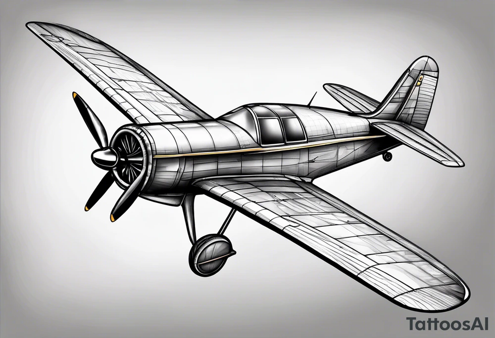 sketch of adventure plane in perspective from the above tattoo idea