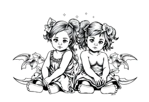 Two little girls sit in front tattoo idea