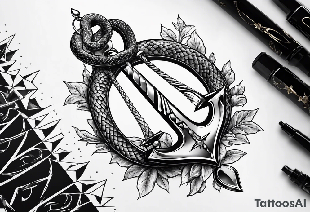 staff of caduceus snakes square and compass masonic tattoo idea