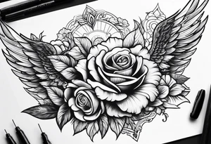 sleeve tattoo full guns and flowers and wings tattoo idea
