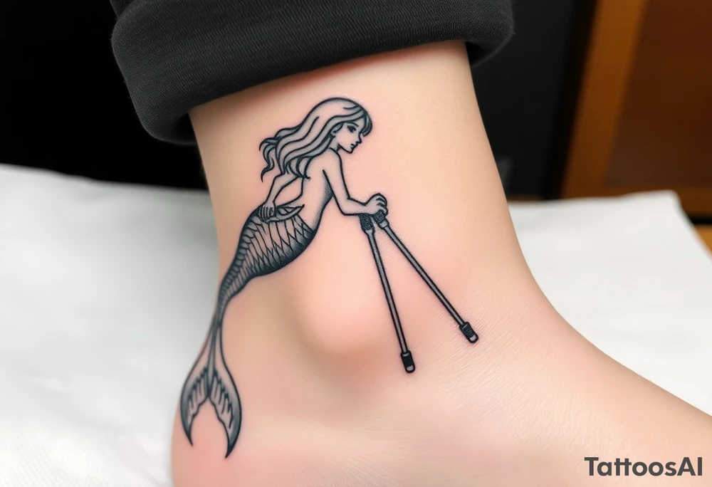 Mermaid with crutches tail tattoo idea