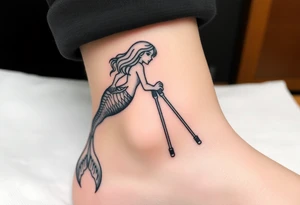 Mermaid with crutches tail tattoo idea