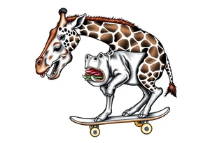 Majestic giraffe riding a skateboard and eating a hippo sandwich do not combine the animals tattoo idea