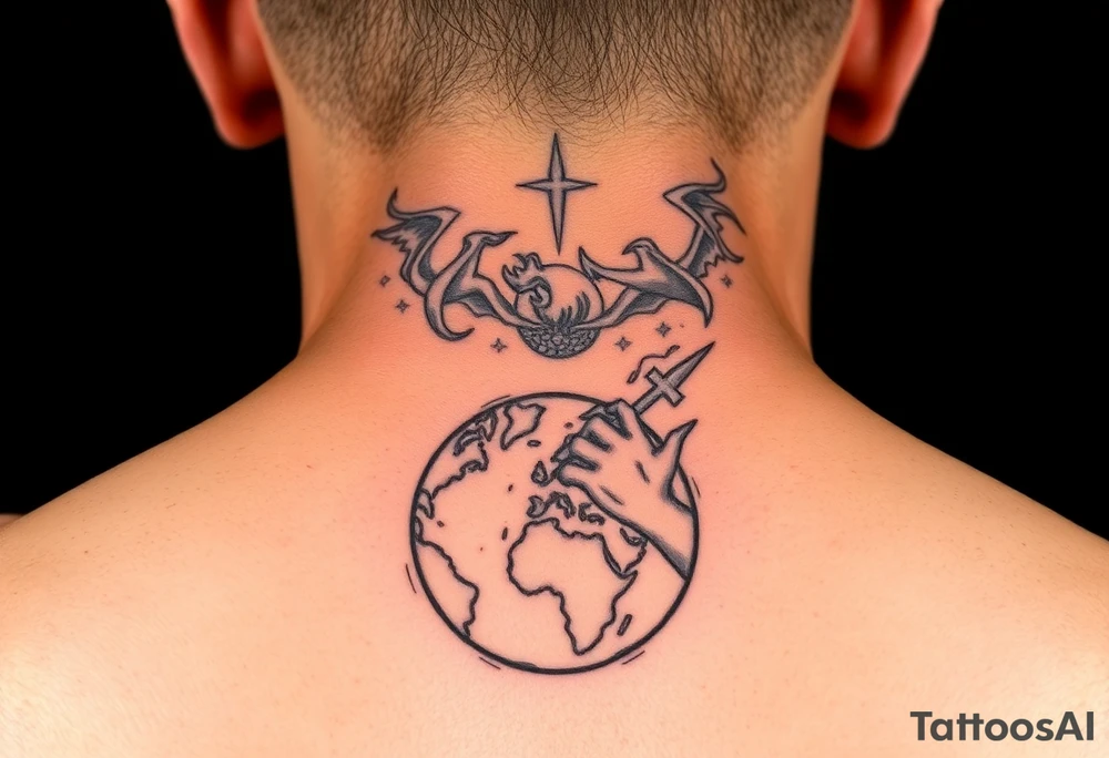 Heaven and hell fighting each other on earth tattoo idea