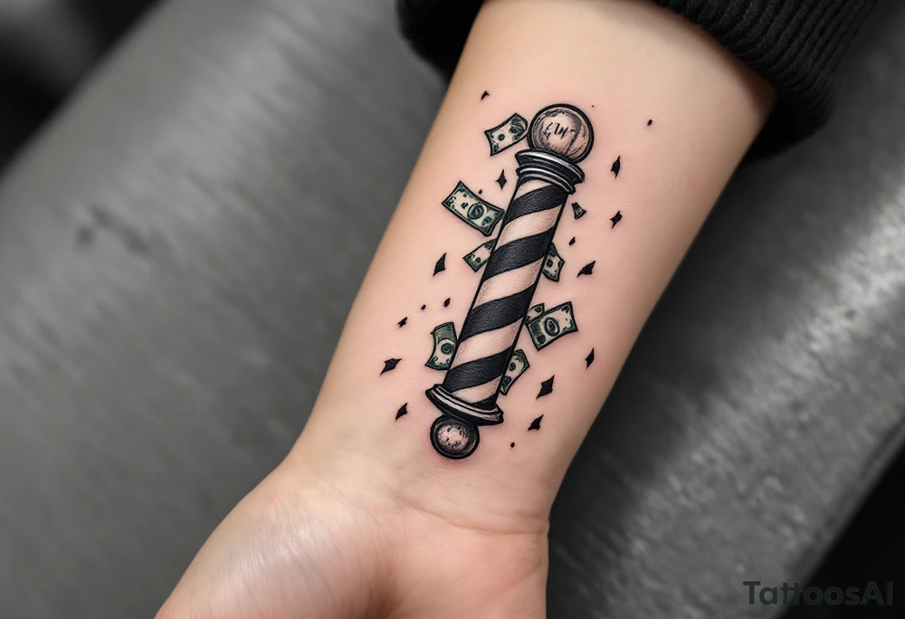 Barber pole with raining money tattoo idea